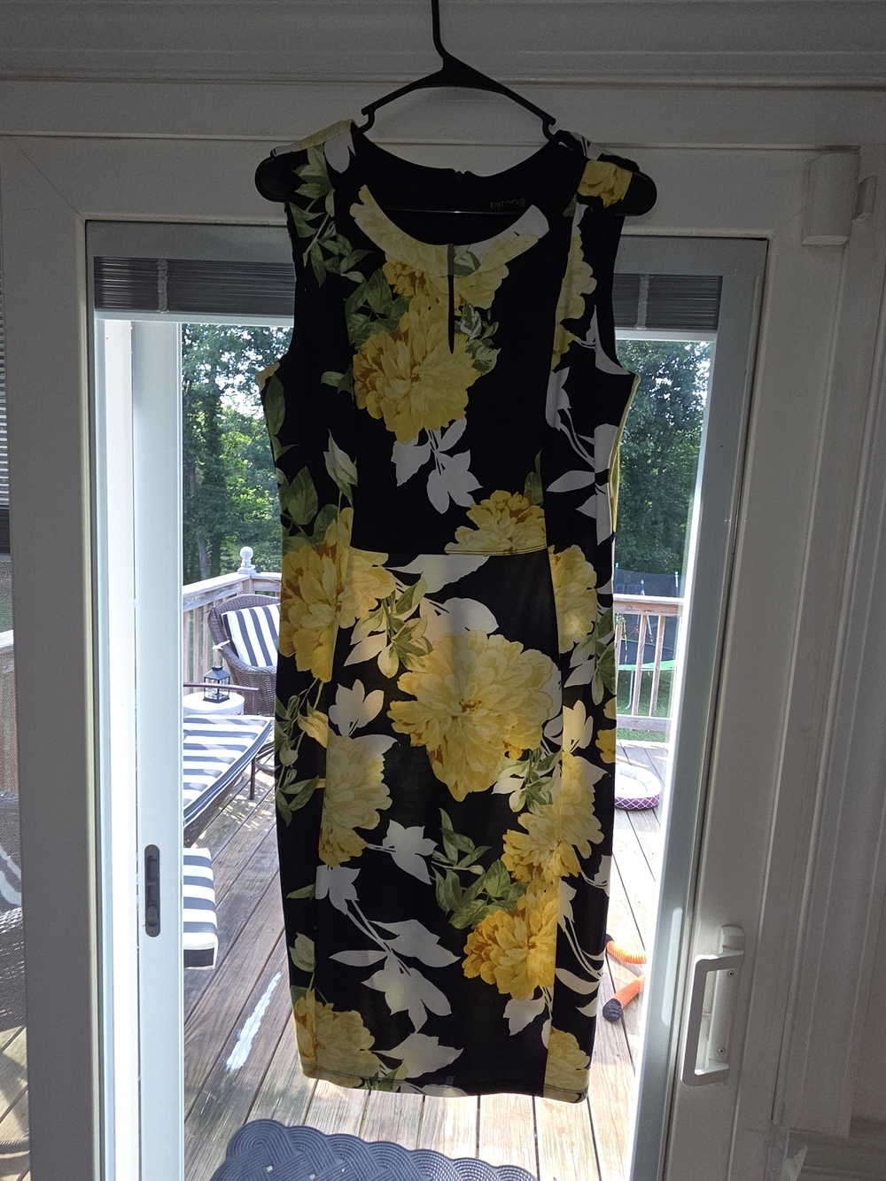 Sleeveless Black Dress with Yellow Floral Print